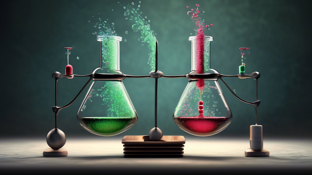 An artistic representation of balancing a chemical equation, showcasing the precision and elegance of the process.