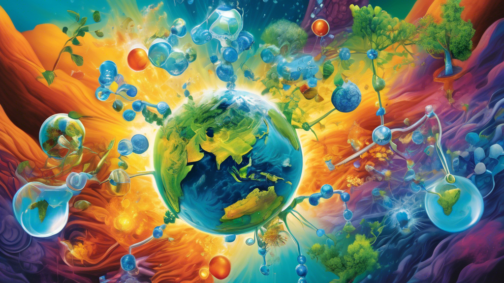 A vibrant and dynamic image representing the intersection of chemistry and the environment, showcasing efforts to protect our planet. The image should conv