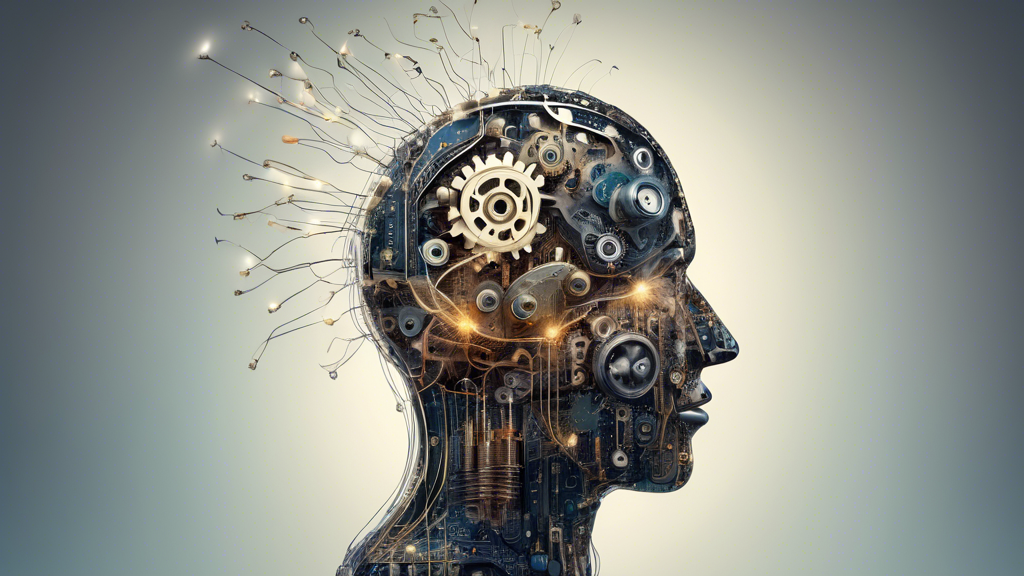 A person's head in the shape of a lightbulb with gears and cogs inside, connected to different wires and circuit boards, symbolizing the speed of reaction